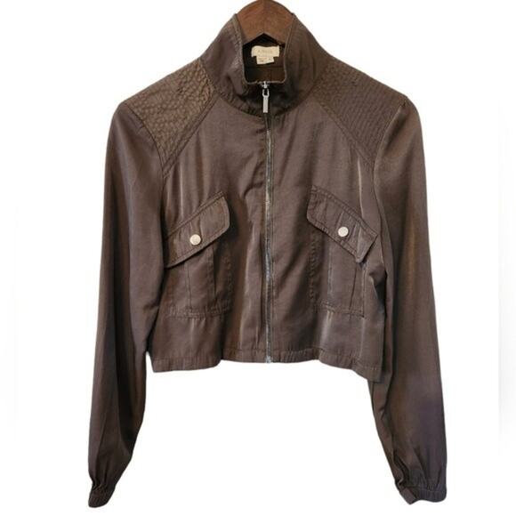 A. Moss Cropped Green Moto Jacket Lightweight Small - Picture 1 of 8